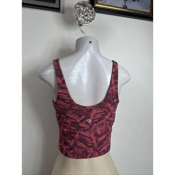 (B3)Lululemon Align Tank Cropped Top Sz 6 Built-in-Bra Spray Leaf Firrside Red - Picture 6 of 11